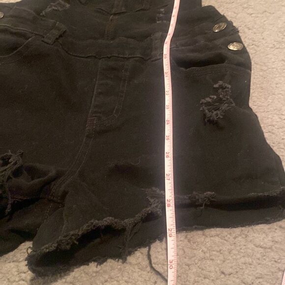Blue Topic Black Jean Overall Shorts Size Medium Distressed - Picture 7 of 13